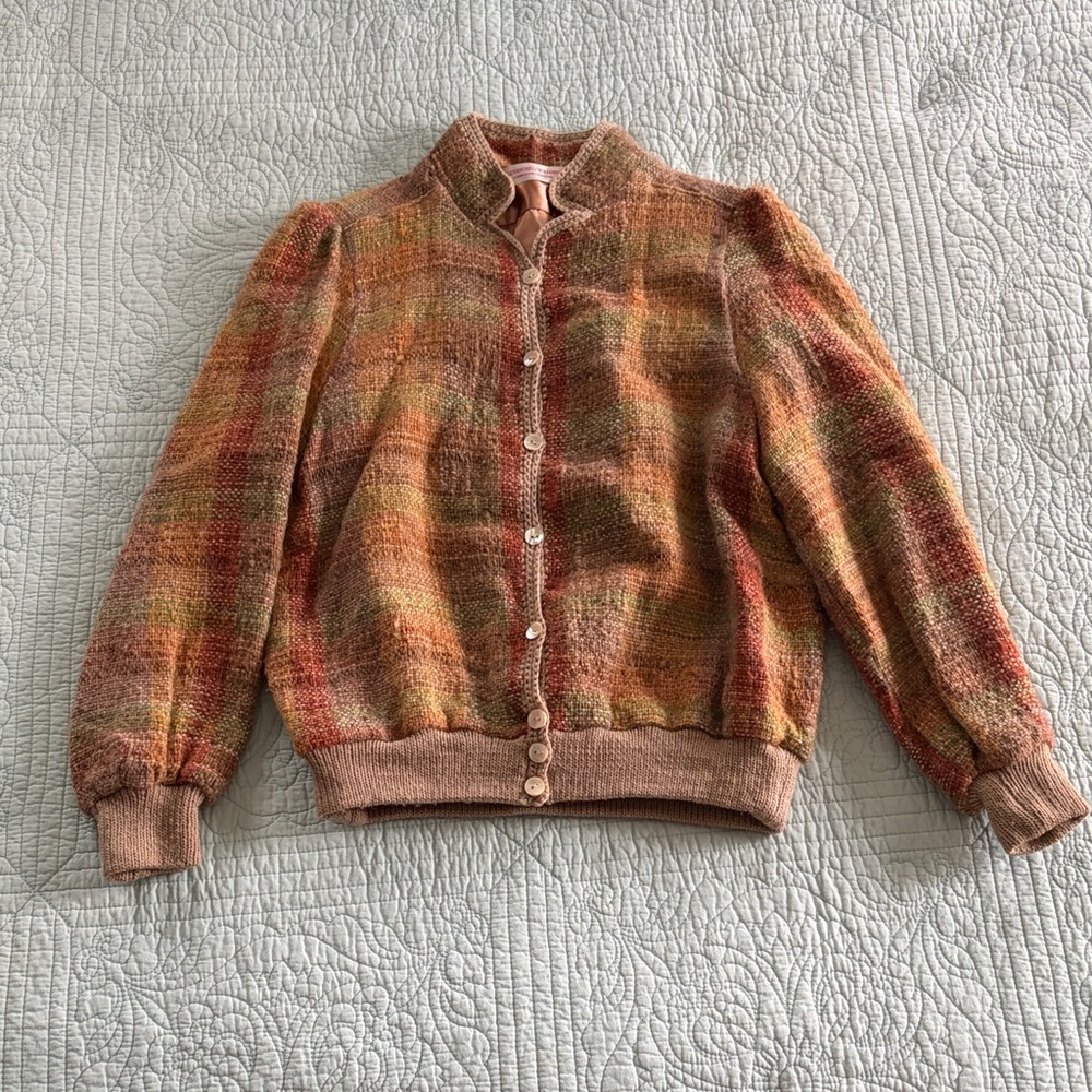 Vintage Bomber Jacket with Knit Exterior and Satin Lining